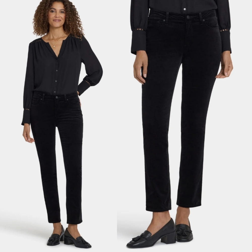 NYDJ Sheri Slim Pants In Black Velveteen Size Woman's 4  $119